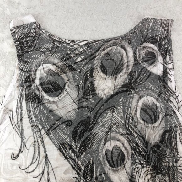 Forever 21 White and Gray Sleeveless Tank Top with Peacock Graphics and Sequins - Picture 9 of 12